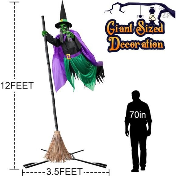 Halloween Decorations Outdoor - 12 Ft Animated Hovering Witch Animatronics Prop - Picture 2 of 7